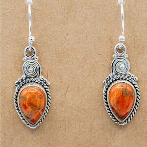 Sterling Silver and Orange Teardrop Earrings